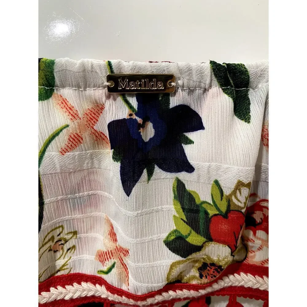 Matilda White Blouse w/ Floral Print. Size L (EUC) - Picture 6 of 7